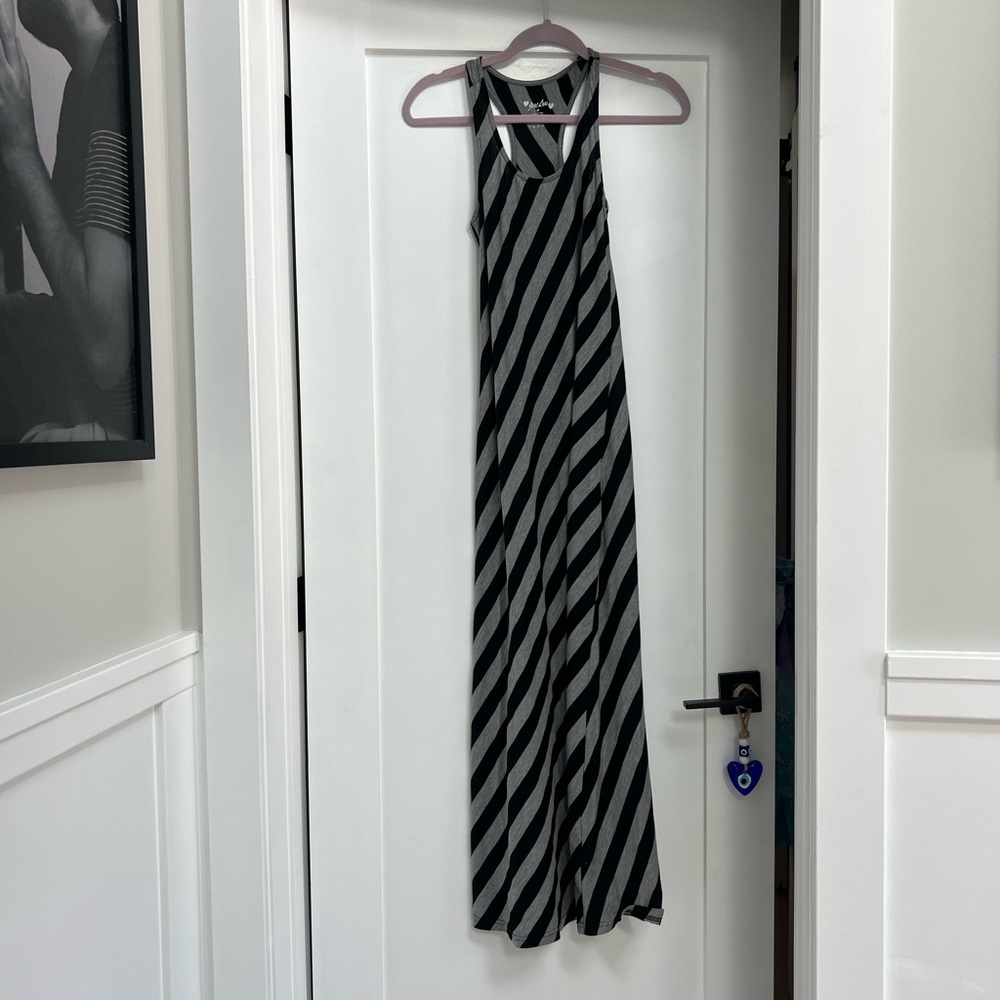 Black and Gray Striped Maxi Dress